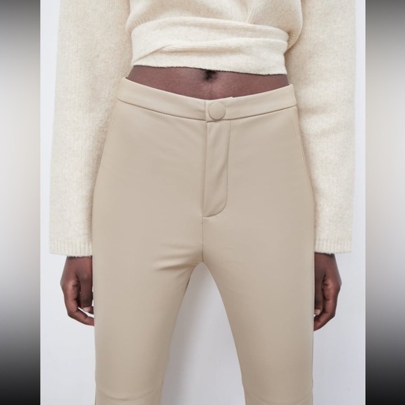 New Zara ECRU FAUX LEATHER HIGH RISE LEGGINGS - Picture 4 of 16